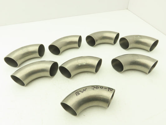 BW-200-90 2" OD Butt Weld Vacuum 90° Elbow SS Tumble Finish A = 3" Lot of 8