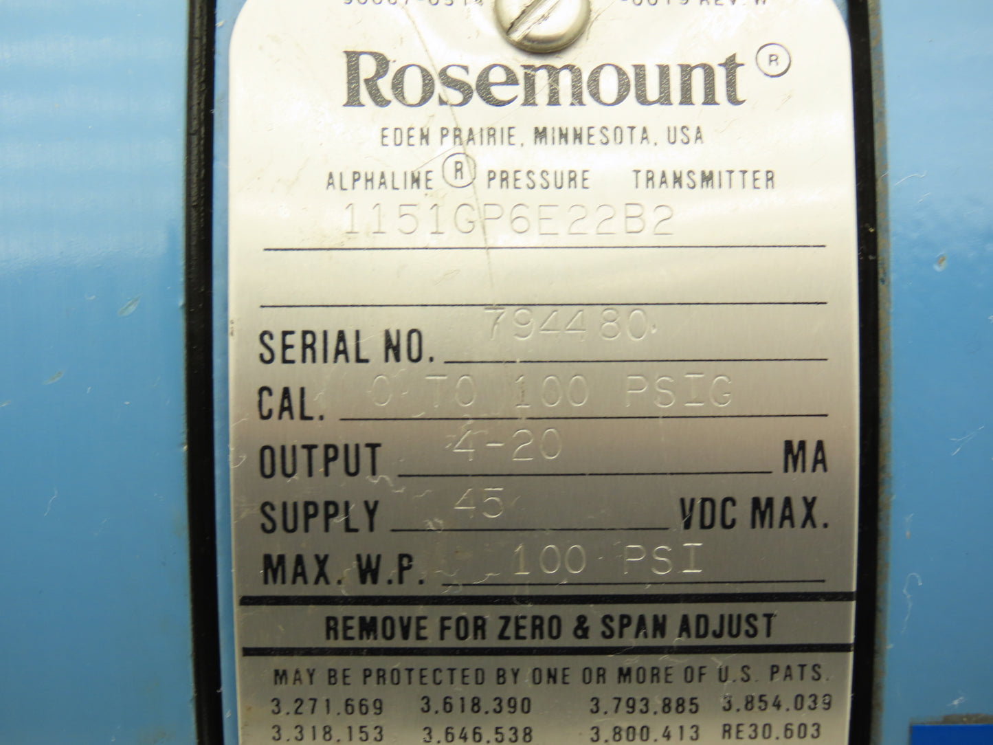 Rosemount 1151GP6E22B2 Alphaline Pressure Transmitter 0-100PSI 45VDC