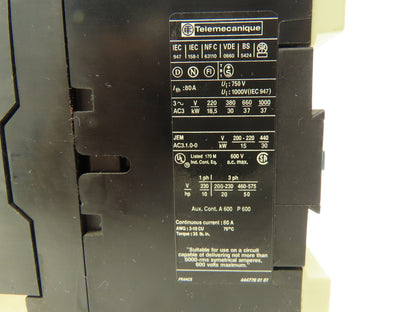 Telemecanique LP1D6511 Contactor Motor Starter 80A 600V 50Hp Coil 24VDC