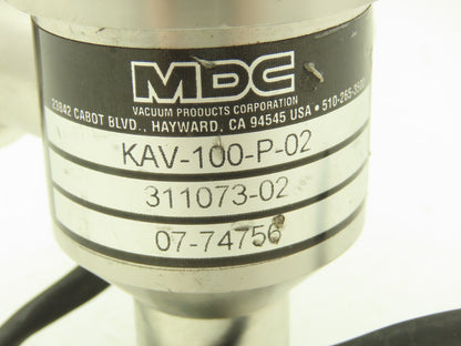 MDC KAV-100-P-02 Pneumatic Angle Solenoid Valve High Vacuum 1" Connection