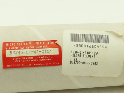 AMF Cuno 52243-01-41-0104 Metal Micro-Screen Filter Element 10 Micron 1" ID