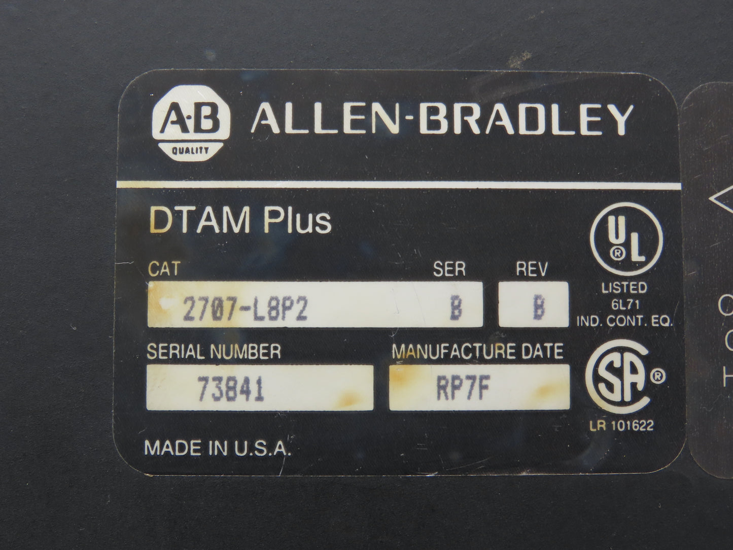 Allen-Bradley 2707-L8P2 DTAM Plus Operator Interface Panel LCD Control Ser B