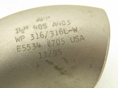 316L SCH 40S Stainless Steel 45° Elbow 1-1/2" Butt Weld Lot of 16