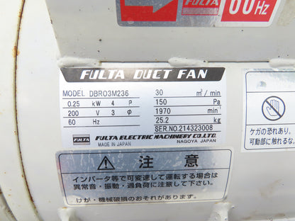 Fulta Electric DBRO3M236 Tube Axial Blower Duct Fan 12" 1000 CFM 0.5kw 220V 3PH
