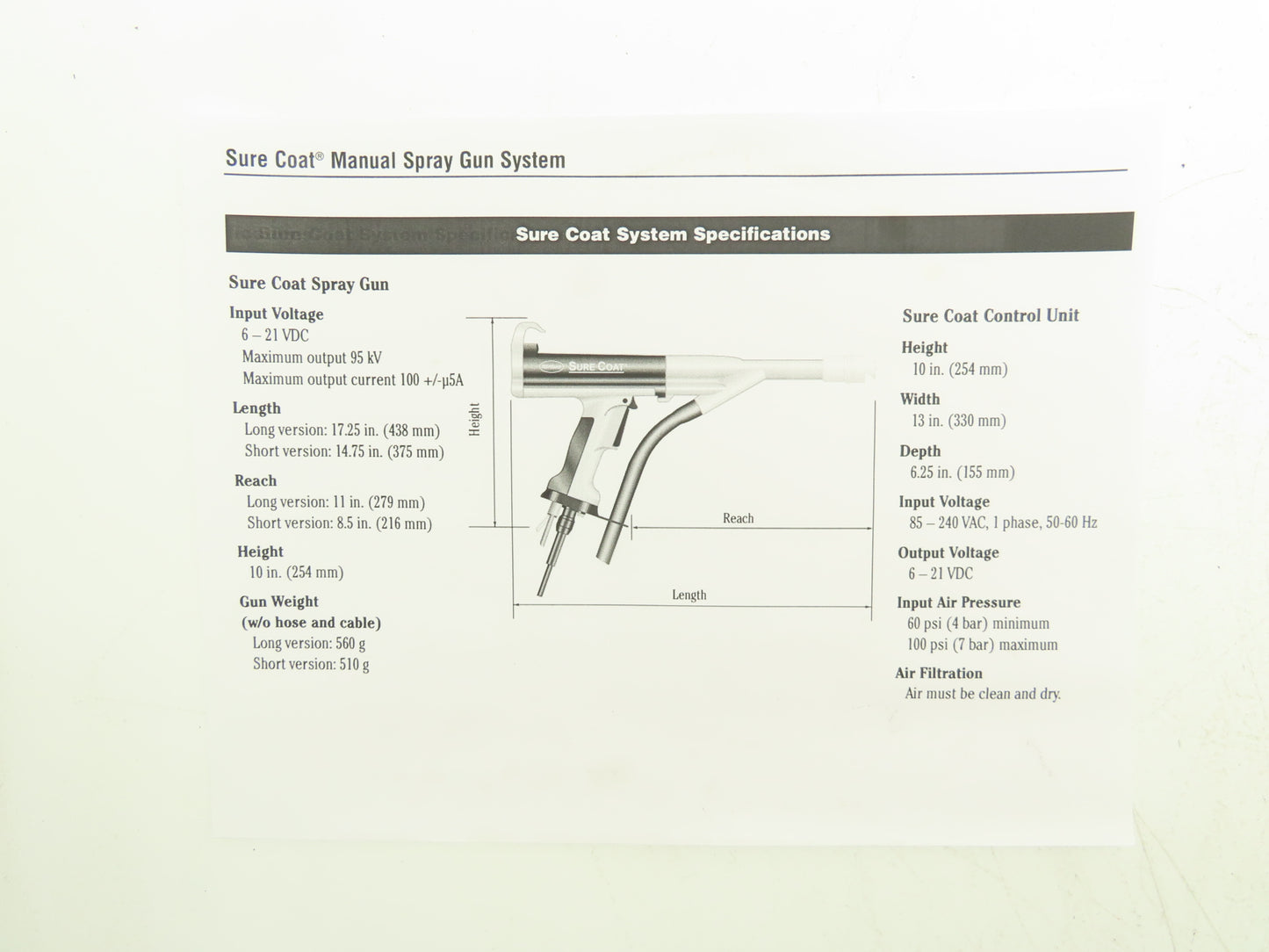 Nordson 288563D Sure Coat Manual Electrostatic Powder Coat Spray Gun No Tip