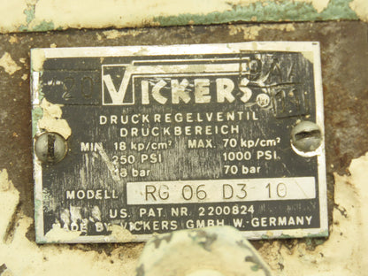Vickers RG 06 D3 10 Hydraulic Pressure Relief Control Valve 250-1000 PSI