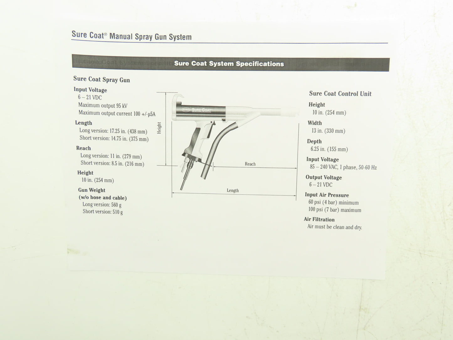 Nordson 288563D Sure Coat Manual Electrostatic Powder Coat Spray Gun *Read
