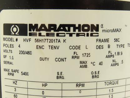 Marathon 56H17T2017A MicroMax Inverter Duty AC Motor 0.5Hp 1725rpm 230/460V 56C