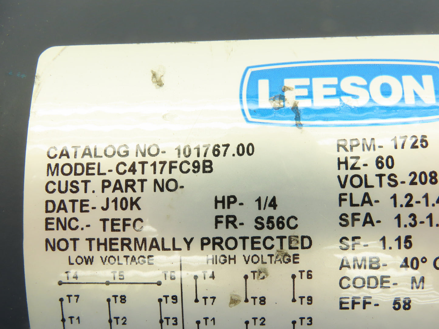 Leeson Electric C4T17FC9B AC Motor 1/4Hp 1725 RPM 230/460V 3PH 56C 101767.00