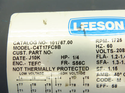 Leeson Electric C4T17FC9B AC Motor 1/4Hp 1725 RPM 230/460V 3PH 56C 101767.00