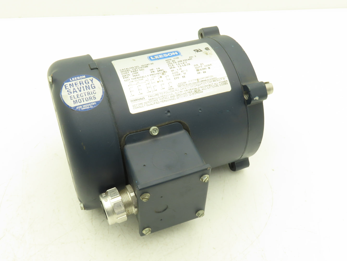 Leeson Electric C4T17FC9B AC Motor 1/4Hp 1725 RPM 230/460V 3PH 56C 101767.00