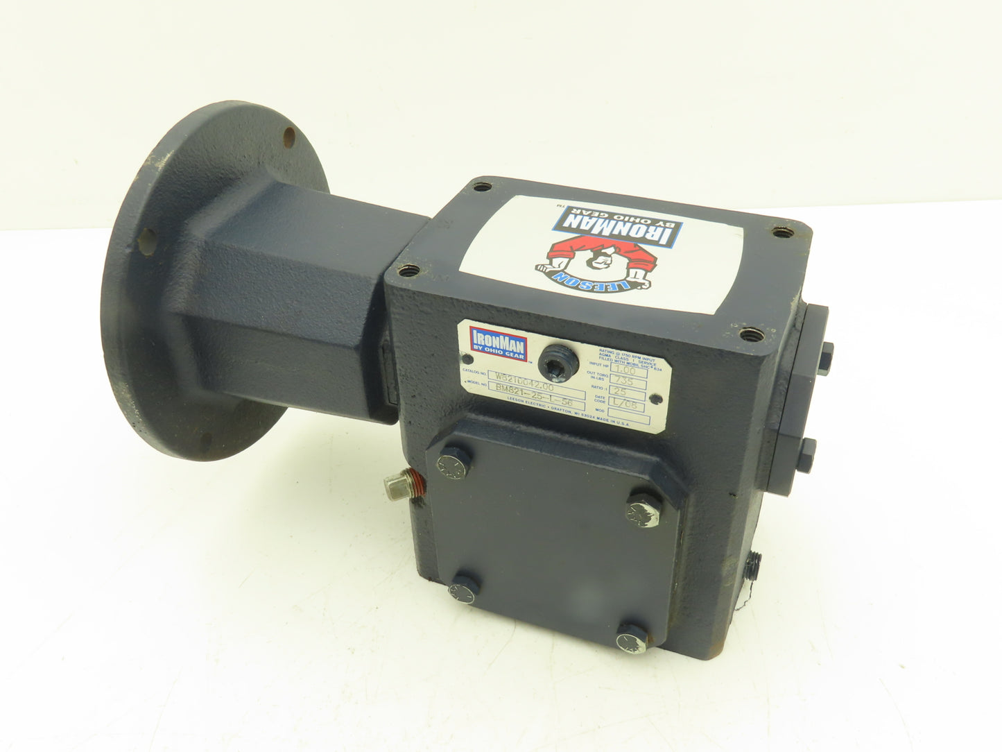 Leeson IronMan BM821-25-L-56 Worm Gearbox 25:1 Reducer 1Hp 70rpm 56C LH