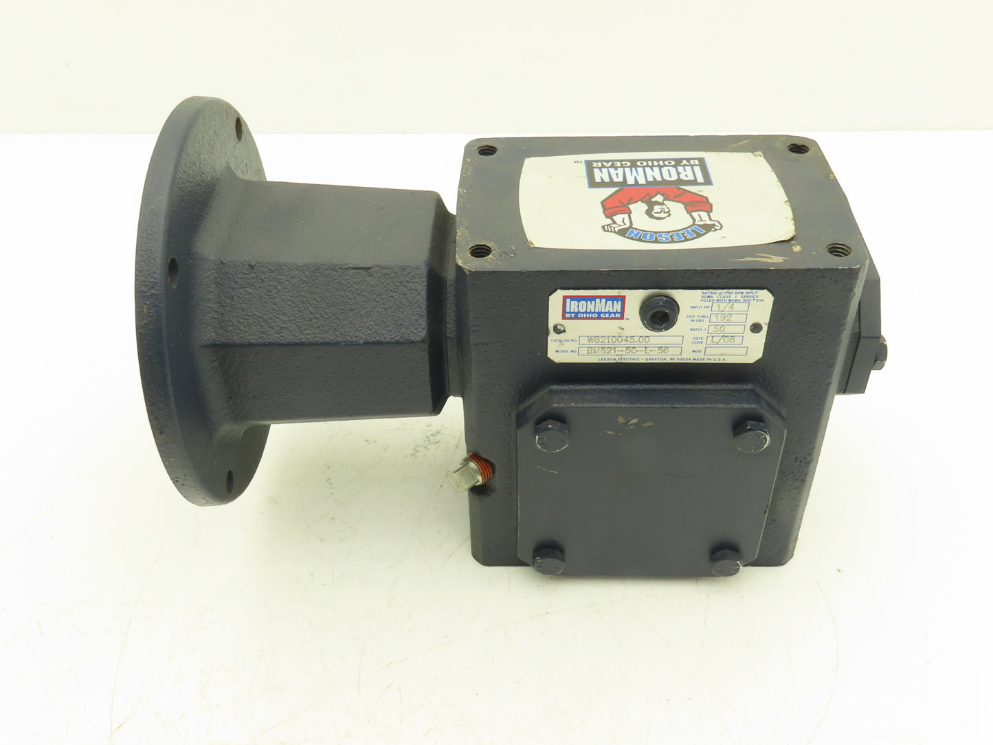 Leeson IronMan BM821-50-L-56 Worm Gearbox 50:1 Reducer 1/4Hp 35rpm 56C LH