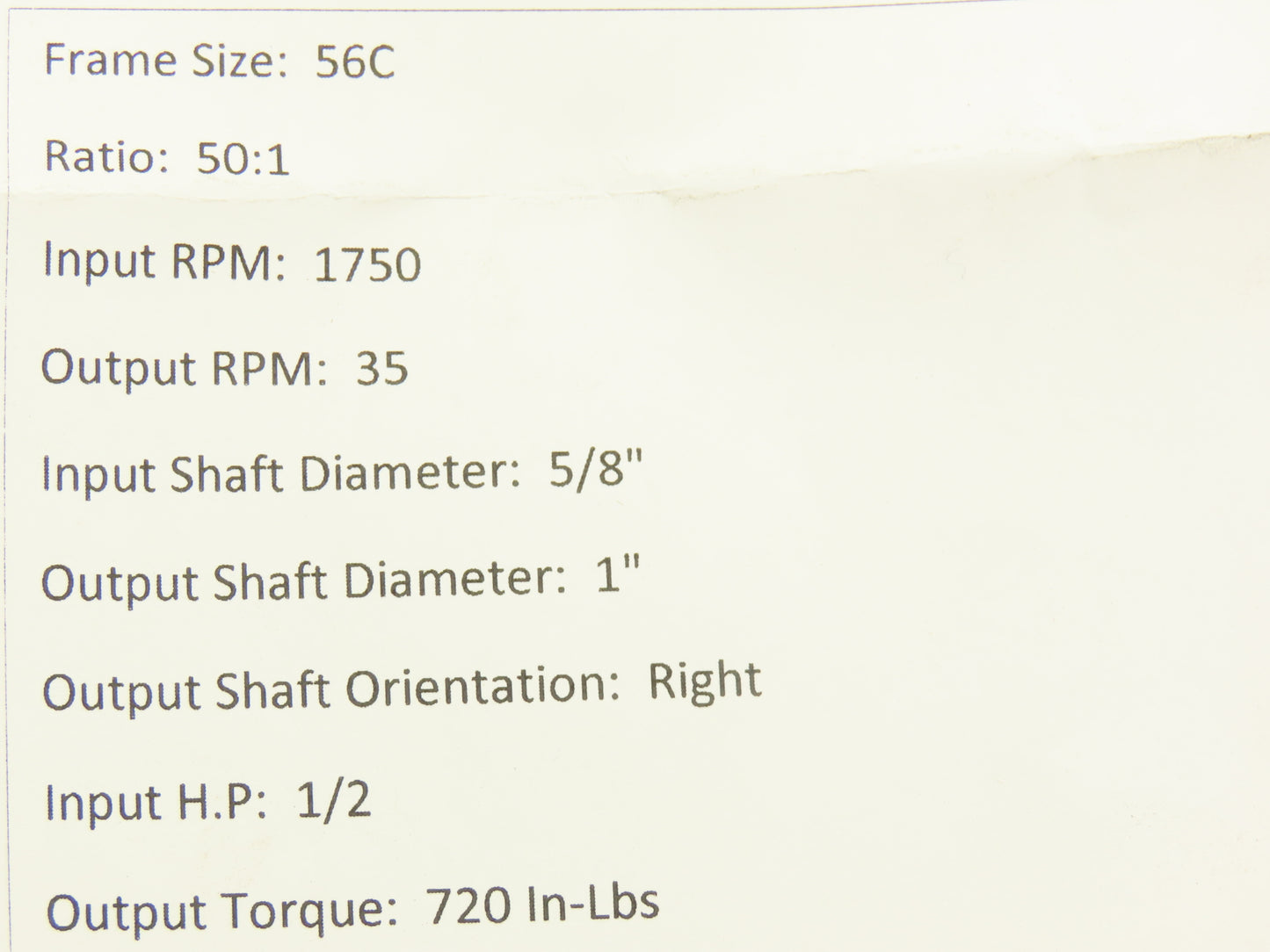 Leeson IronMan BM821-50-R-56 Worm Gearbox 50:1 Reducer 1/2Hp 35rpm 56C RH