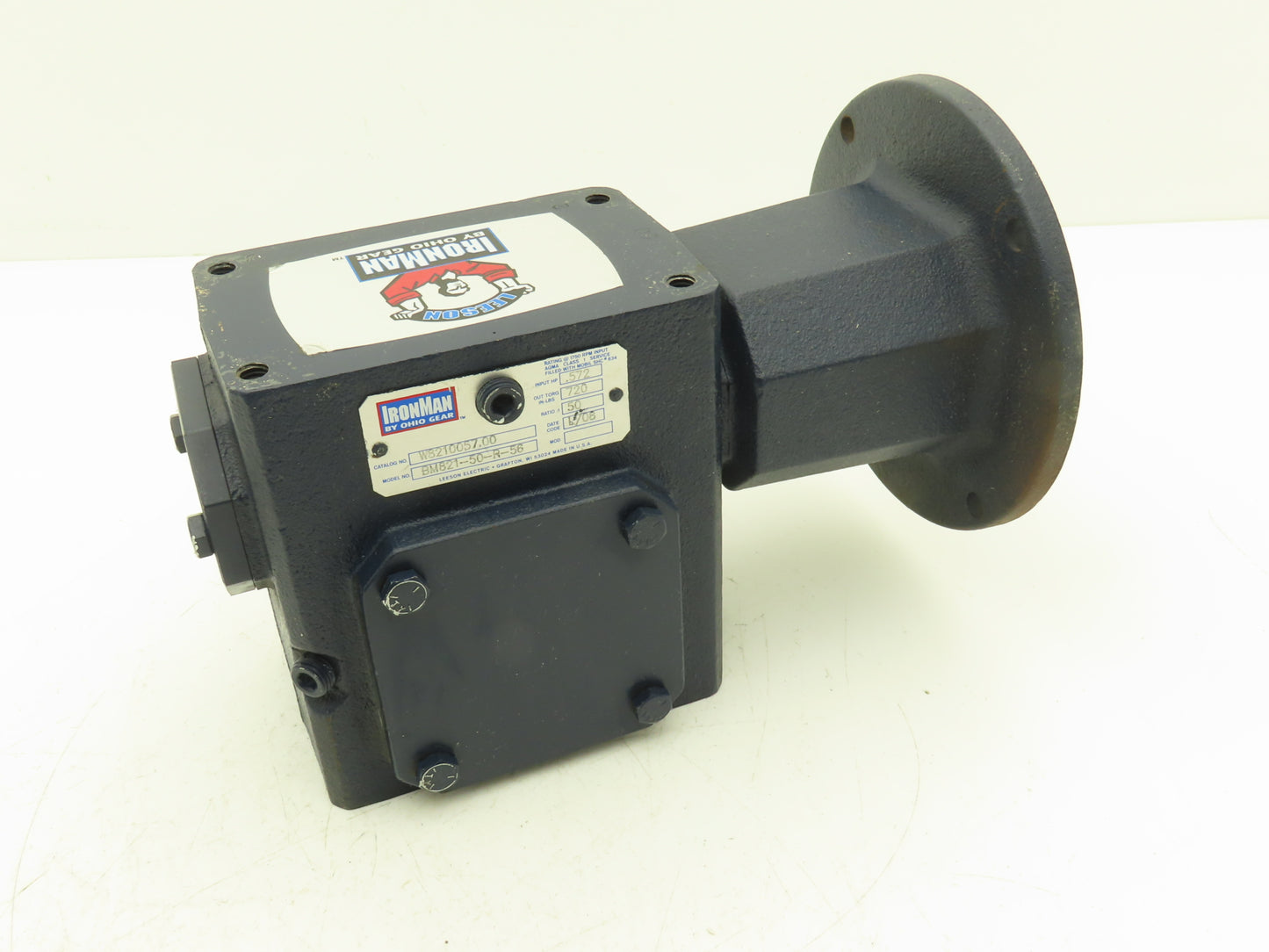 Leeson IronMan BM821-50-R-56 Worm Gearbox 50:1 Reducer 1/2Hp 35rpm 56C RH