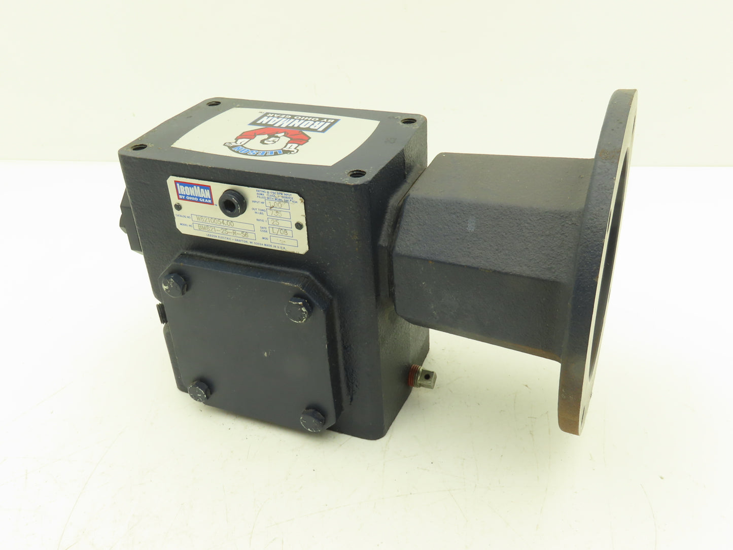 Leeson IronMan BM821-25-R-56 Worm Gearbox 25:1 Reducer 1Hp 70rpm 56C RH