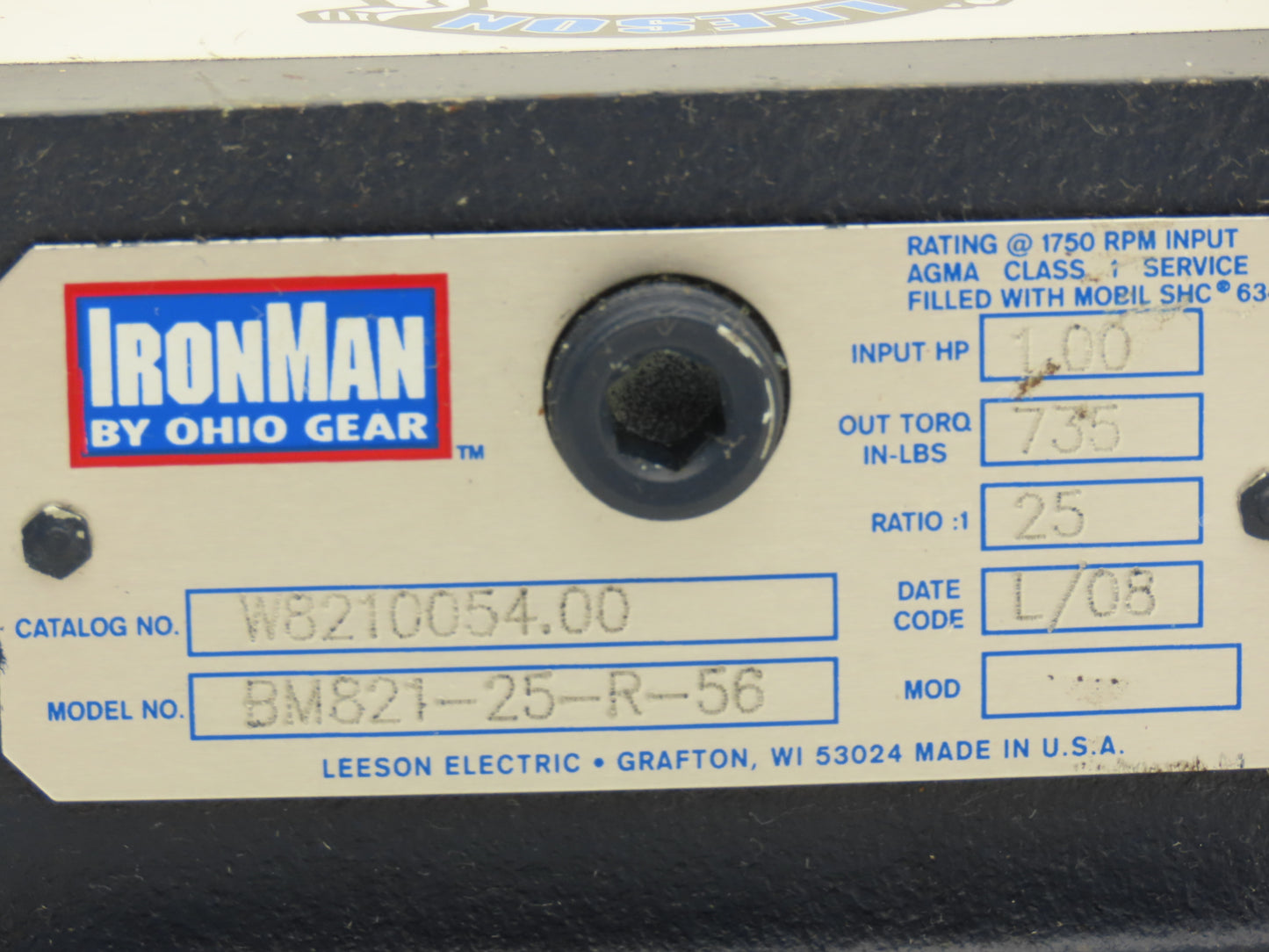 Leeson IronMan BM821-25-R-56 Worm Gearbox 25:1 Reducer 1Hp 70rpm 56C RH