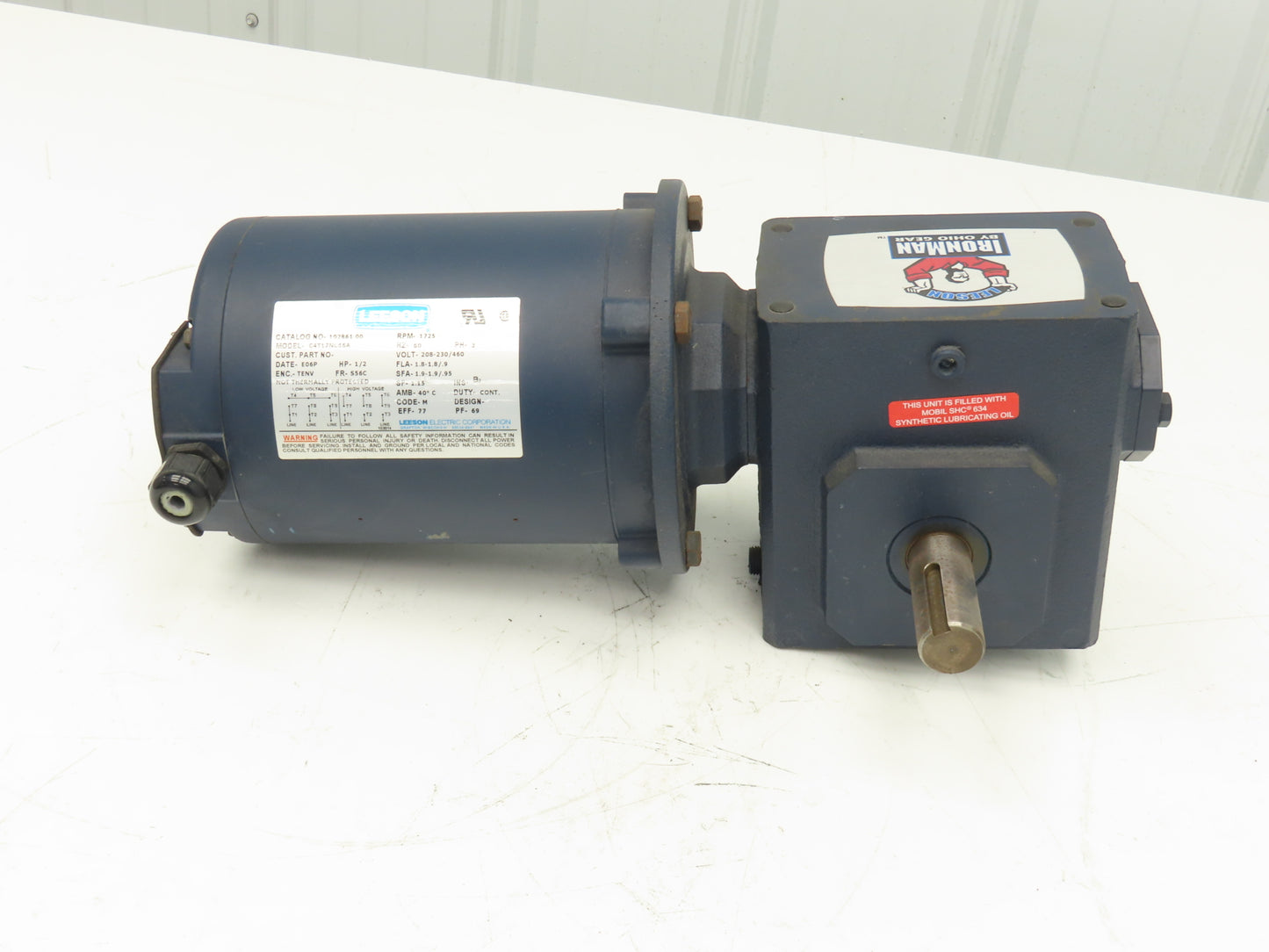 Leeson IronMan BMQ821-10-R-56 Gearmotor 10:1 Reducer .5Hp 172rpm 230/460V 56C RH