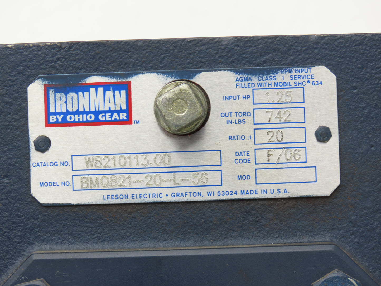 Leeson IronMan BMQ821-20-L-56 Gearmotor 20:1 Reducer .5Hp 86rpm 230/460V 56C LH