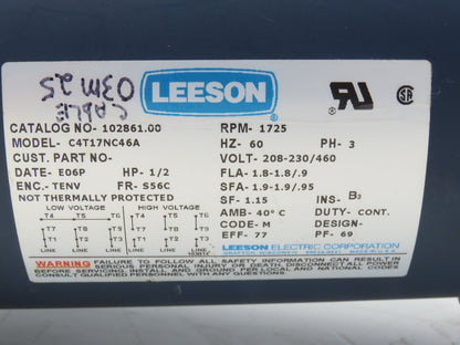 Leeson IronMan BMQ821-20-L-56 Gearmotor 20:1 Reducer .5Hp 86rpm 230/460V 56C LH