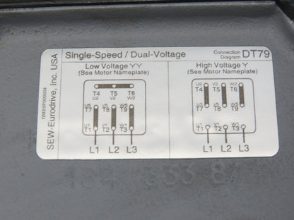 Sew Eurodrive R37DT71C4 Gearmotor 134.82 Ratio .33Hp 13rpm 230/460V 3PH DFT71C4