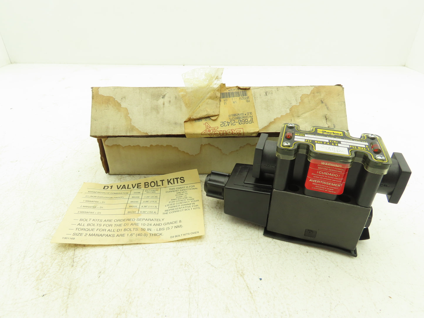Parker D1VW20BNYCF5-75 Hydraulic Solenoid Valve 2-Position 120VAC .5A 5000 psi