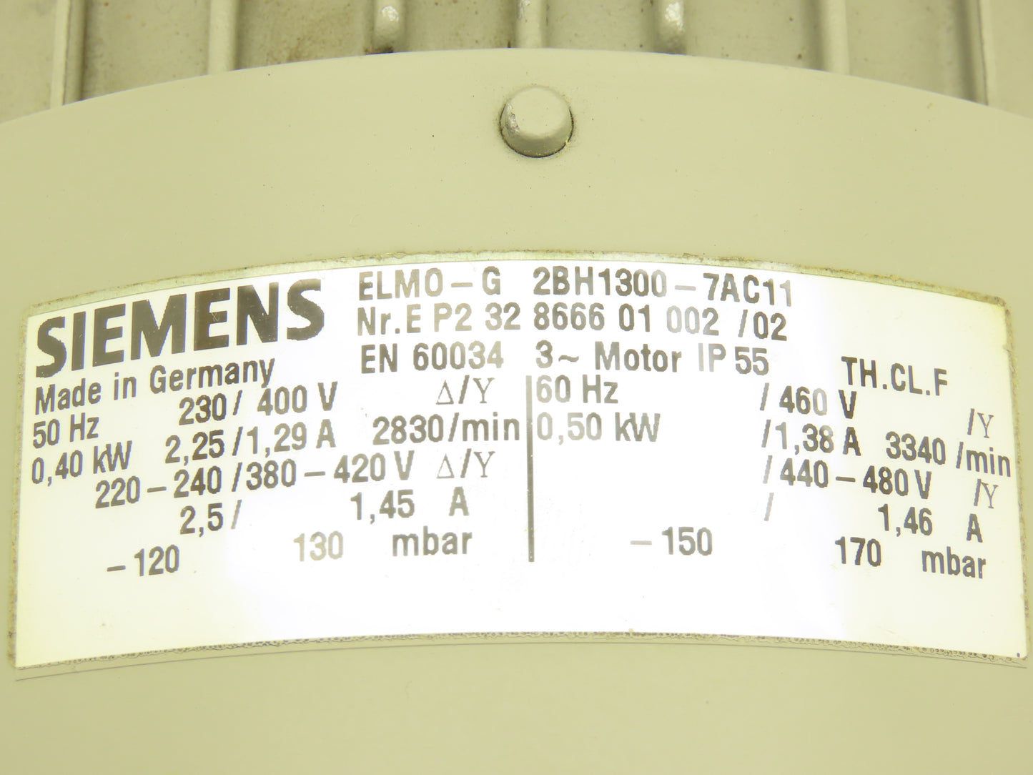 Siemens ELMO-G 2BH1300-7AC11 Regenerative Vacuum Blower .5kw 230/460V 1.25"NPT