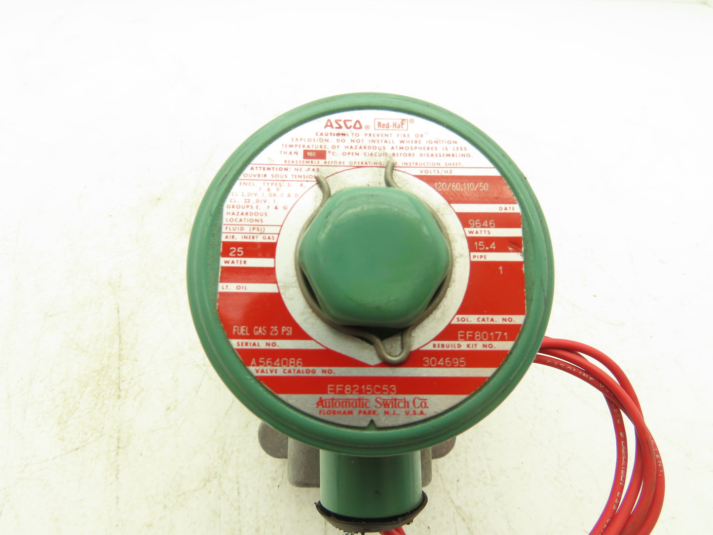 Asco EF8215C53 Pneumatic Aluminum Body 2-Way Solenoid Valve 1" NPT 120V 25PSIG