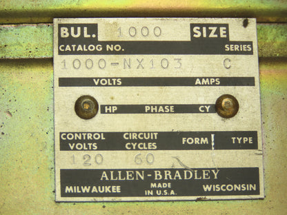 Allen Bradley 1000-NX103 3 Pole Reversing Motor Starter W 120V Coils 71A86 Ser C