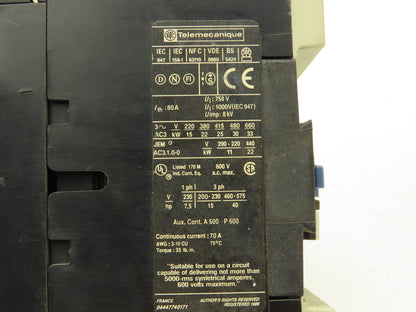 Telemecanique LP1 D5011 Motor Starter Contactor 40Hp 600V 70A 24V Coil Lot of 4