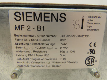 Siemens 6SE7018-0ES87-2DC0 MF 2-B1 Sinamics/Simovert Braking Resistor 80 Ohm