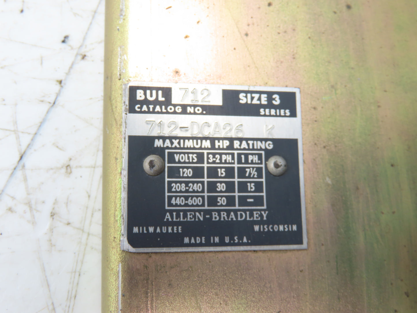 Allen Bradley 712-DCA26 Combination Motor Starter Fused 50HP 600V 3Ph Size 3