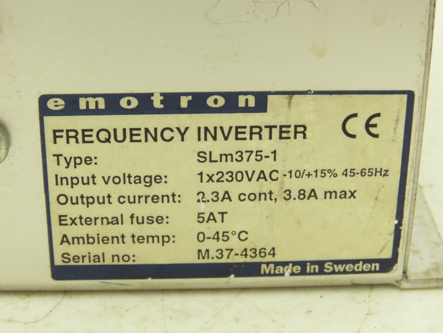 Emotron SLM375-1 VFD Frequency Inverter Drive Input 1Ph 230VAC Output 2.3A