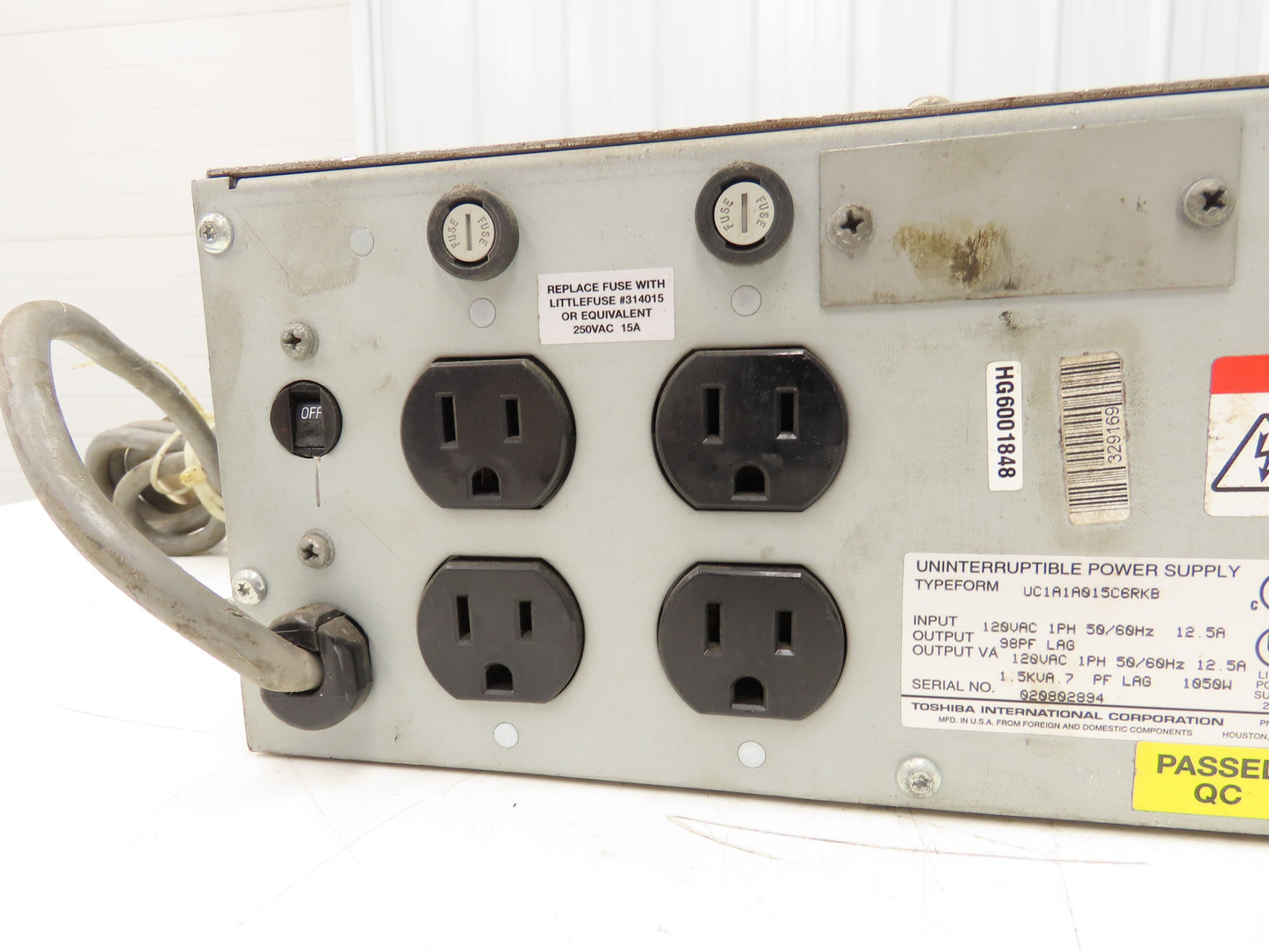 Toshiba UC1A1A015C6RKB  1400RE Series Uninterruptible Power Supply UPS 120V 1PH