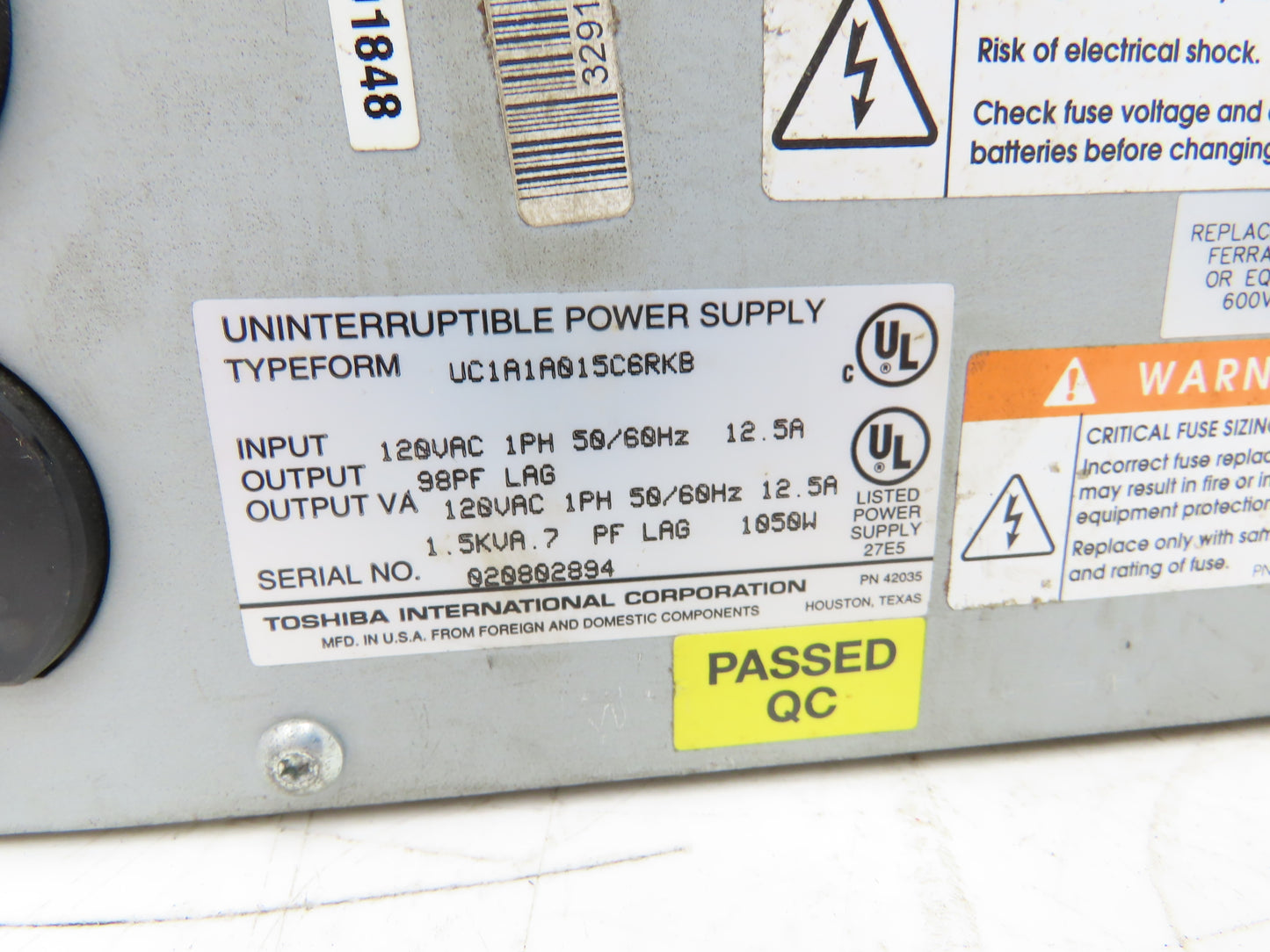 Toshiba UC1A1A015C6RKB  1400RE Series Uninterruptible Power Supply UPS 120V 1PH