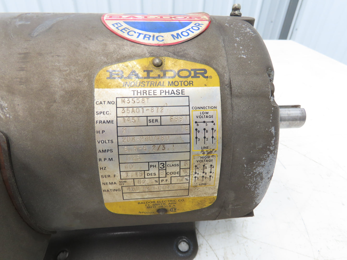 Baldor M3558T AC Motor 2Hp 1725 RPM 230/460V 3PH 145T 7/8" Shaft