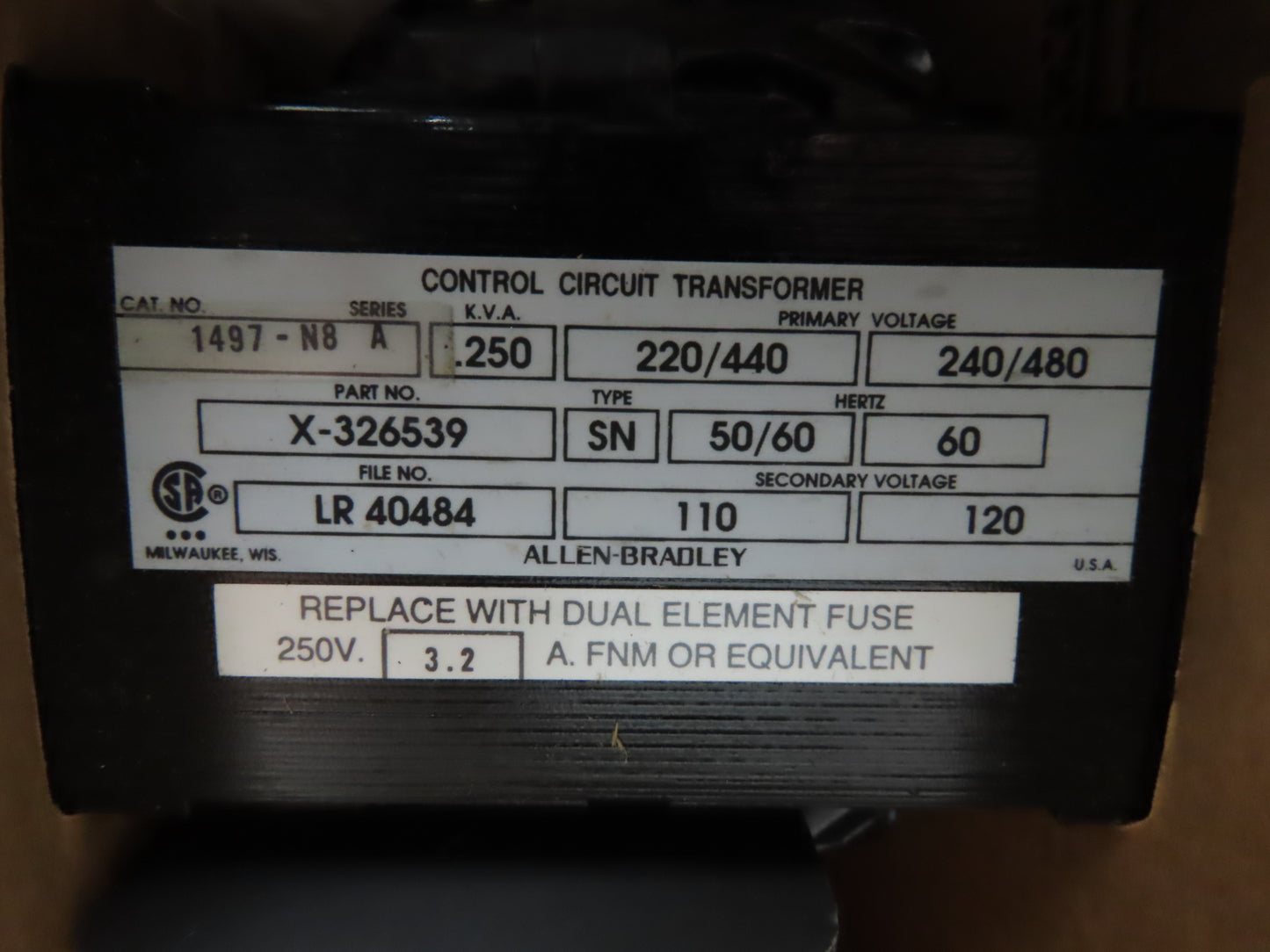 Allen Bradley 1497-N8 Industrial Control Circuit Transformer 240/480 250 VA