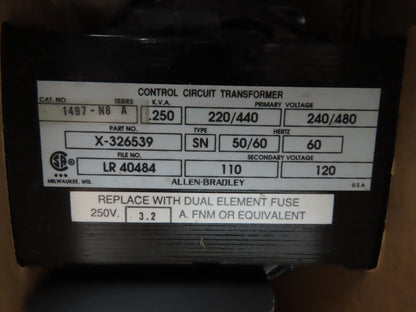 Allen Bradley 1497-N8 Industrial Control Circuit Transformer 240/480 250 VA