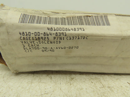 Parker C13717DC Solenoid Operated Pneumatic Air Valve 150PSIG 28VDC 3/8" NPT