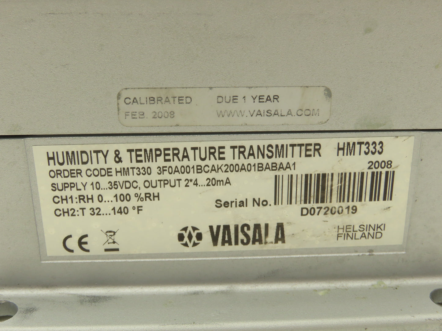 Vaisala HMT333 Humidity & Temperature Transmitter Supply 10-35VDC 20mA Output