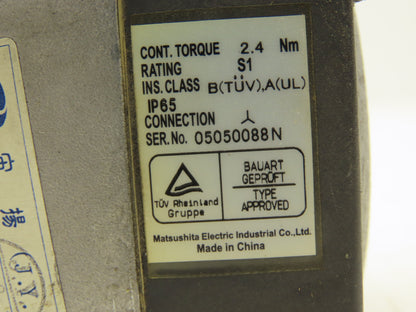 Panasonic MUMS082A1B0S Servo Motor 126V 4.3A 0.75kW 3Ph 3000RPM 200Hz 19mm Shaft