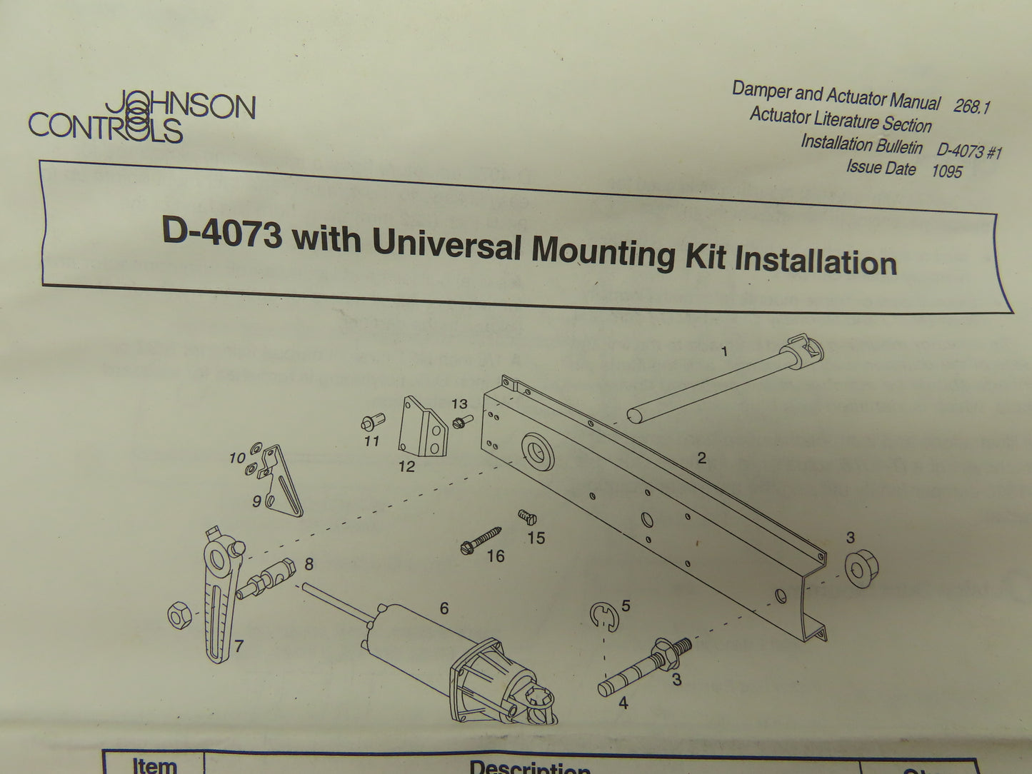 Johnson Controls D-4073-3 Damper Actuator 5-10PSIG Spring Universal Mount