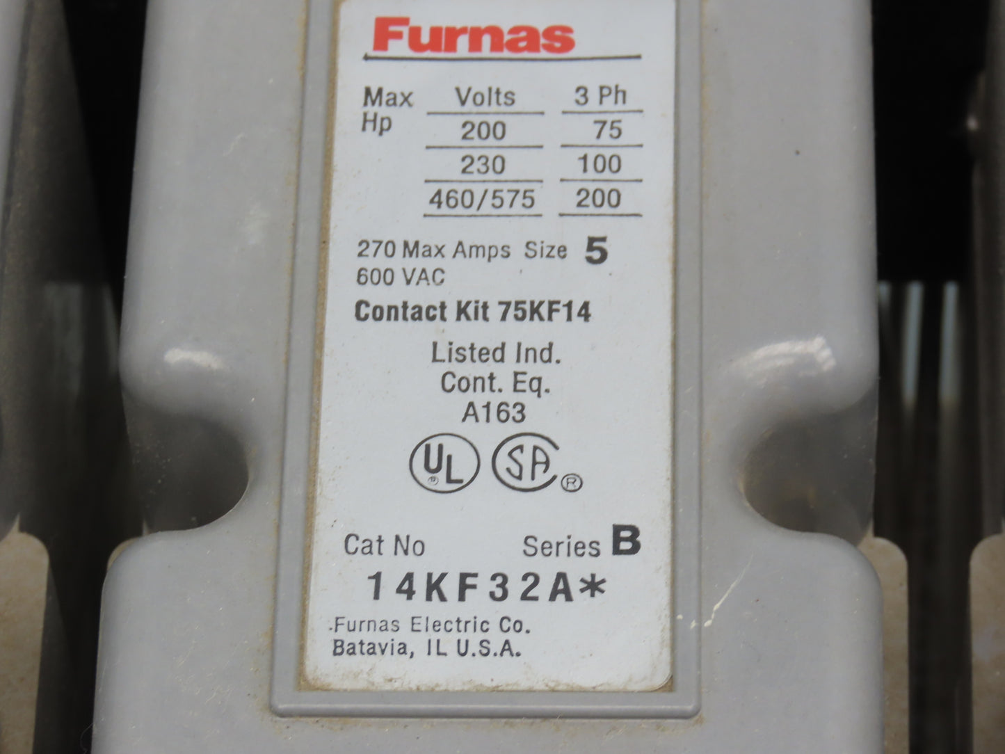 Furnas 14KF32A Contactor Motor Starter Assembly 270A 200Hp 3PH 600V No Coil