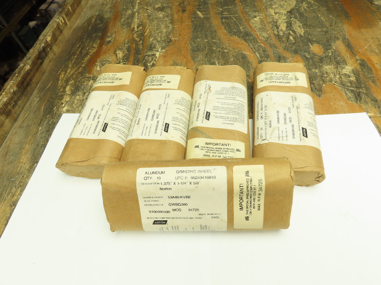 Norton 53A80-KVBE Grinding Wheel 80 Grit 1-3/8"W x 1-1/4"OD x 5/8"ID  Lot of 50