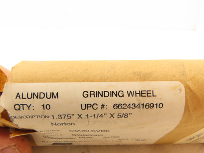 Norton 53A80-KVBE Grinding Wheel 80 Grit 1-3/8"W x 1-1/4"OD x 5/8"ID  Lot of 50