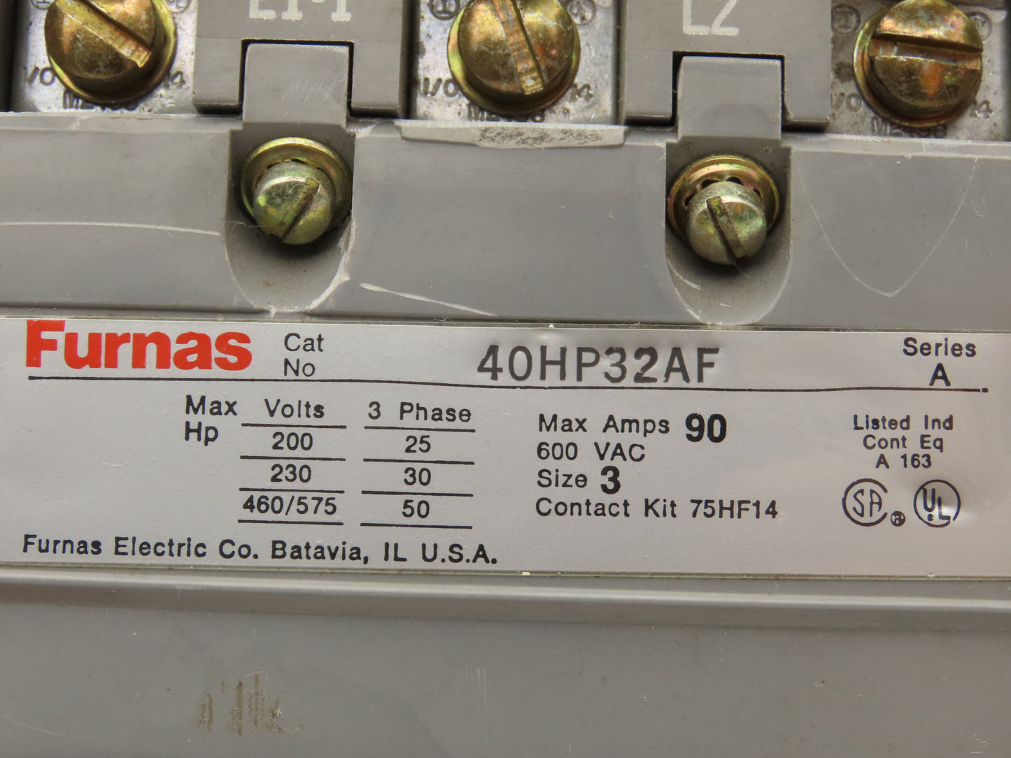 Furnas 40HP32AF Contactor Motor Starter 3Ph 600v 50Hp Ser A Coil 120v Size 3 90A