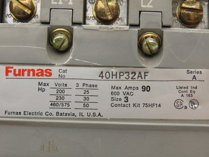 Furnas 40HP32AF Contactor Motor Starter 3Ph 600v 50Hp Ser A Coil 120v Size 3 90A