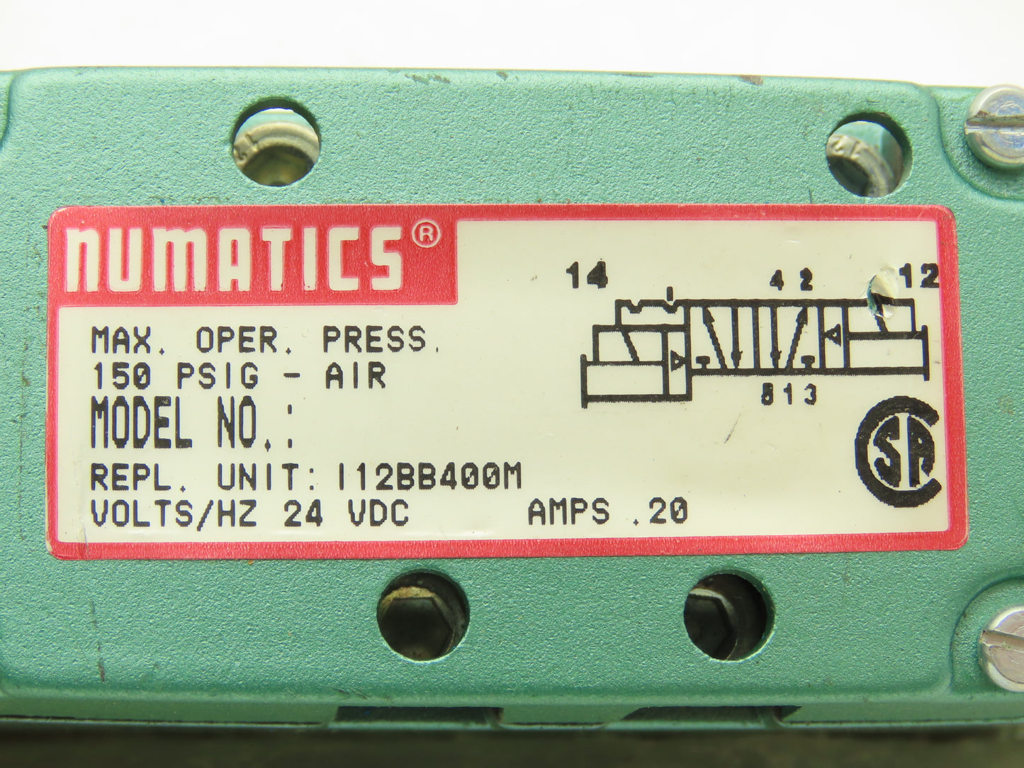 Numatics 112BB400M Pneumatic Double Solenoid Valve 24VDC 4 Watt 150 PSIG