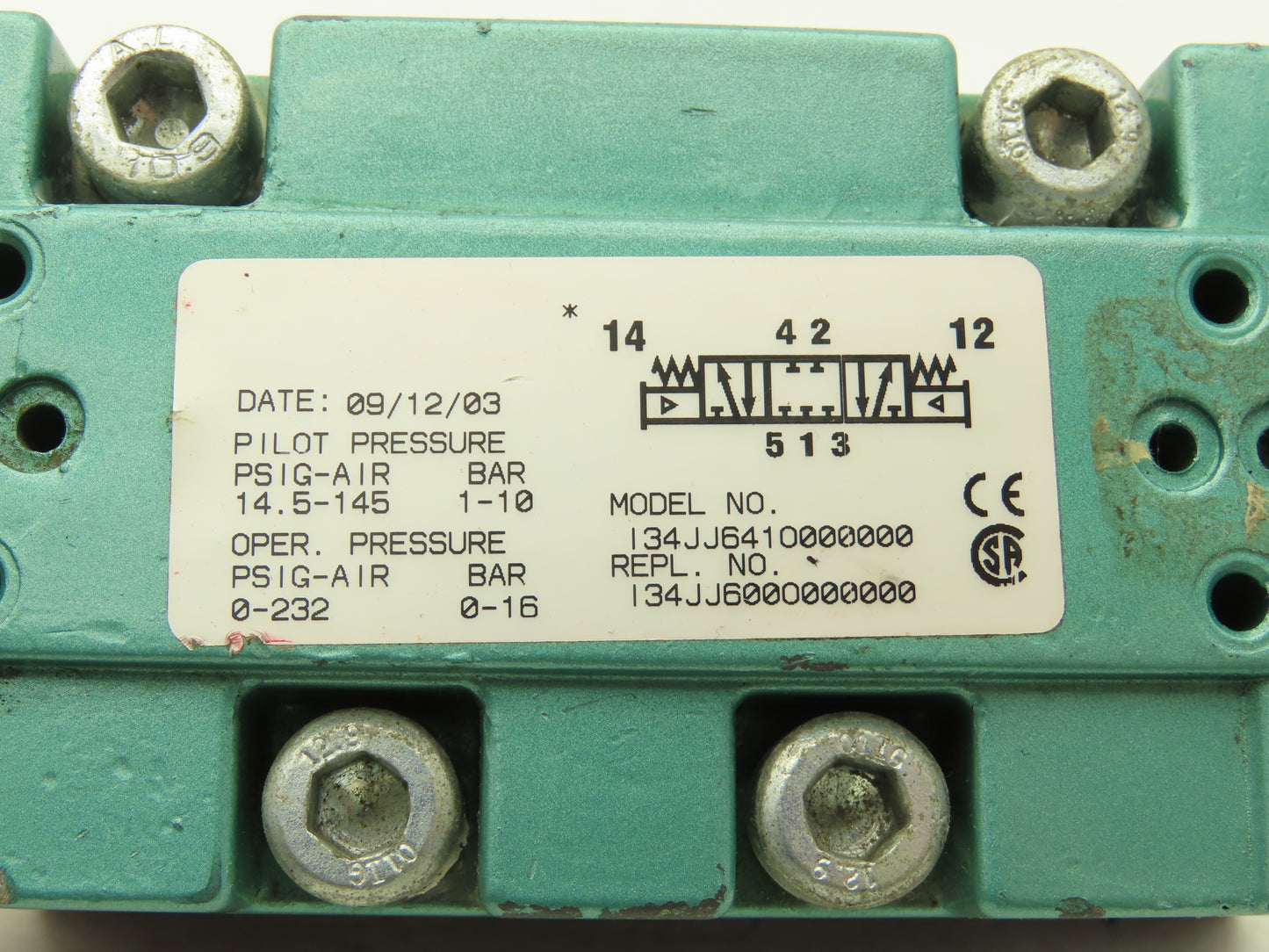 Numatics 134JJ641O000000 Pneumatic Valve Manifold 232 PSI Pilot 14.5-145 PSI