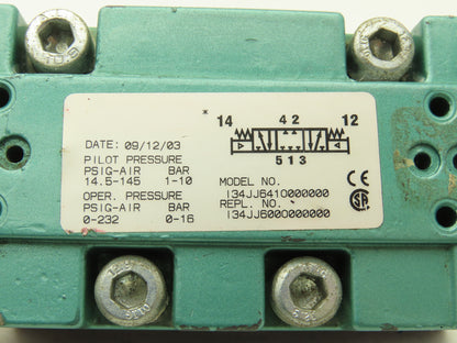 Numatics 134JJ641O000000 Pneumatic Valve Manifold 232 PSI Pilot 14.5-145 PSI